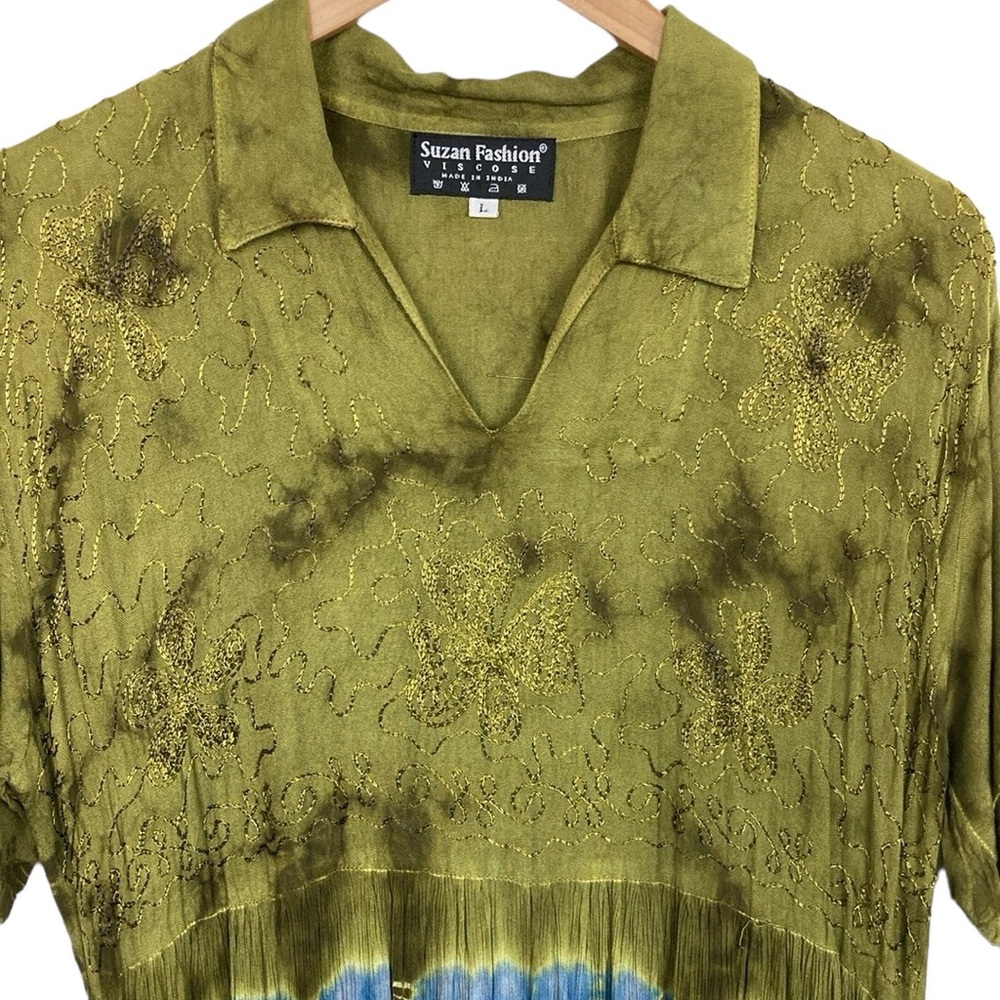 Boutique Olive Moss Green Tie Dye Maxi Dress - Picture 2 of 10